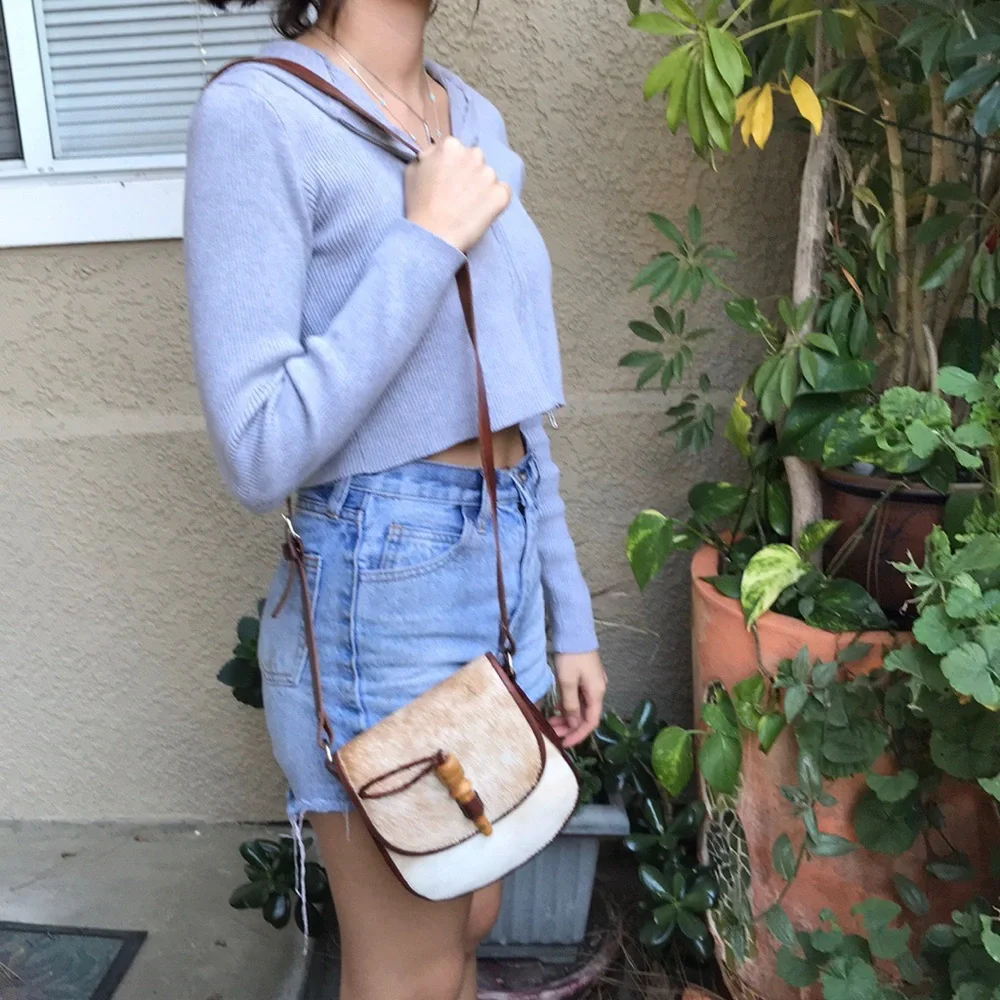 Vintage new tool made all leather mini crossbody bag - Picture 7 of 11